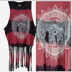 Elephant Mandala Fringe Tie Dye Tank Top Recycled Karma Medium Pink Purple